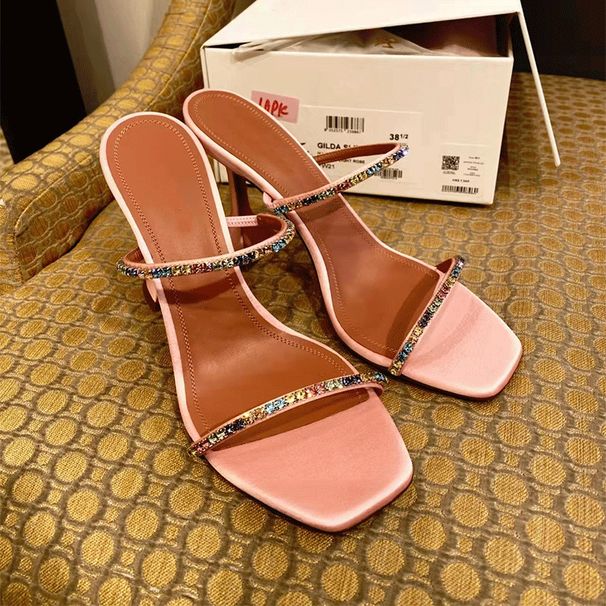 Summer 2026 New Square Open Toe Rhinestone Strap High Heel Sandals For Women With Backless Design Niche Fashion Shoes_desvips.com