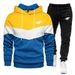Autumn Winter Fleece Warm Men's Hoodie + Pants 2-Piece Set Sportswear Trendy Fashion Color Block Suit_desvips.com