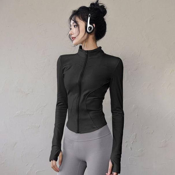 Yoga Wear, Quick-dry Sports Jacket With Zipper Stand-up Collar, Slim-fit Waist-cinching Top, Running And Fitness_desvips.com