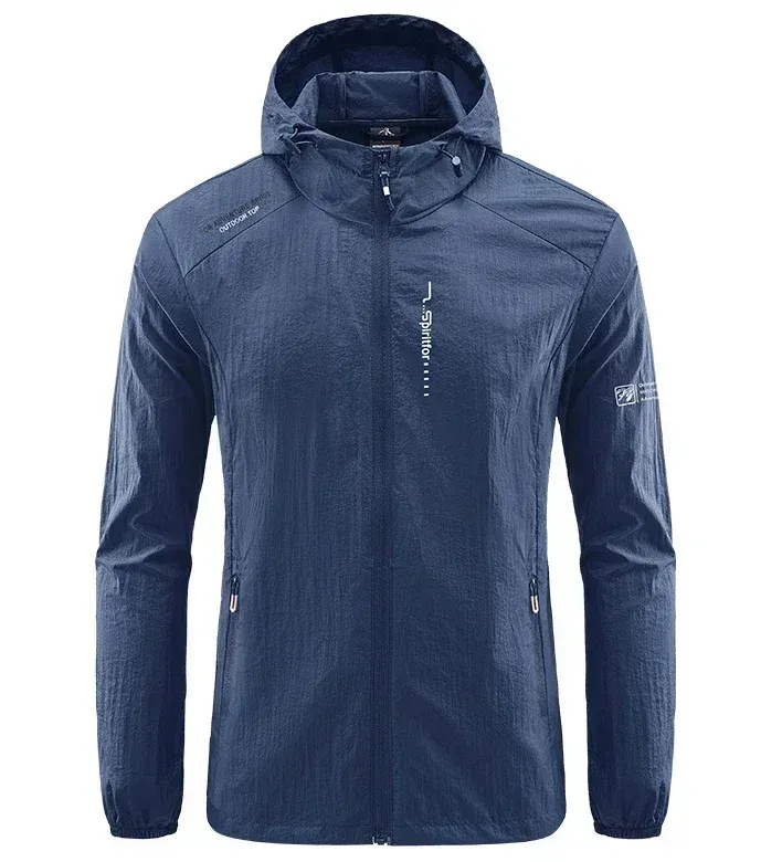 Men's UPF 50+ UV Protection Windbreaker Quick Dry Jacket Outdoor Sun-Protective Thin Hiking Fishing Cycling Hooded Sport_desvips.com