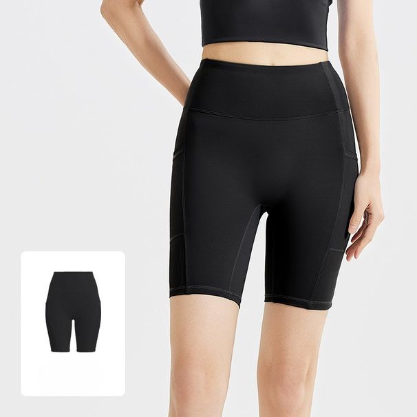 Striped Pocket Yoga Shorts Wearing High Waist Hip Lift Belly Running Sports Tight Yoga Pants Women_desvips.com