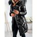 Elegant Long Sleeve Faux Fur Trimmed PU Coat For Women - Slim Fit Winter Jacket With High Gloss Finish, Warm & Stylish (Black, Blue, Dark Green)_desvips.com
