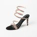 Women's fashion black gold open-toed serpentine loop sandals with fine heels and high heels_desvips.com