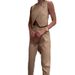 Women's Clothing solid color round neck button top temperament straight pants suit_desvips.com