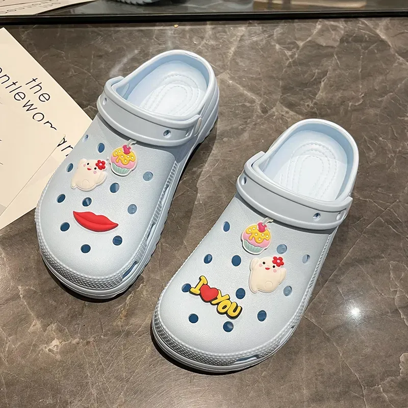 New Thick Sole 2024 Summer Cute Beach Hole Shoes With Feet Feeg Cool Bathroom Anti Slip And Odor Prevention Free_desvips.com