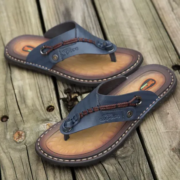 2023 Summer Handmade Leather Slippers Trendy Fashion Men's Flip-ps Outdoor Breathable Comfortable Men And Simple Sandals_desvips.com