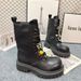 2025 Autumn Winter New Metal Buckle Genuine Leather Thick Sole Martin For Women British Style Lace-Up Fashionable_desvips.com