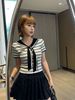 Original Standard Nanyou High-End Women's Clothing 2025 Summer Navy Collar Tie Patch Striped Knit T-Shirt Top_desvips.com