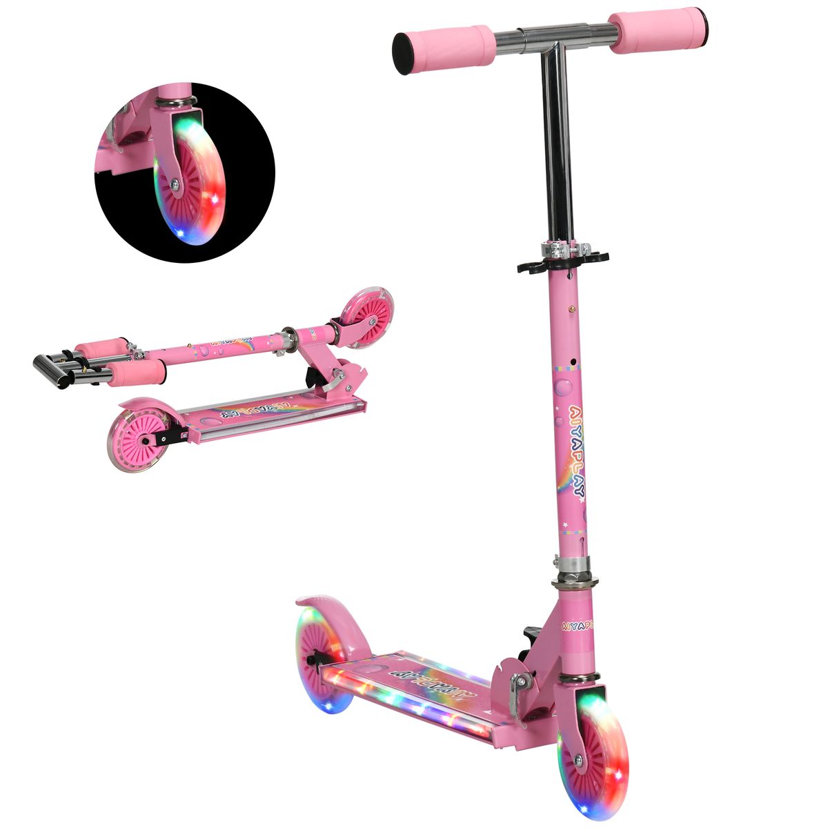 Monopattino Per Bambini 3-7 Anni Pieghevole A 2 Ruote E Altezza Regolabile, 67x30x63/68/73/76 Cm, Rosa_desvips.com