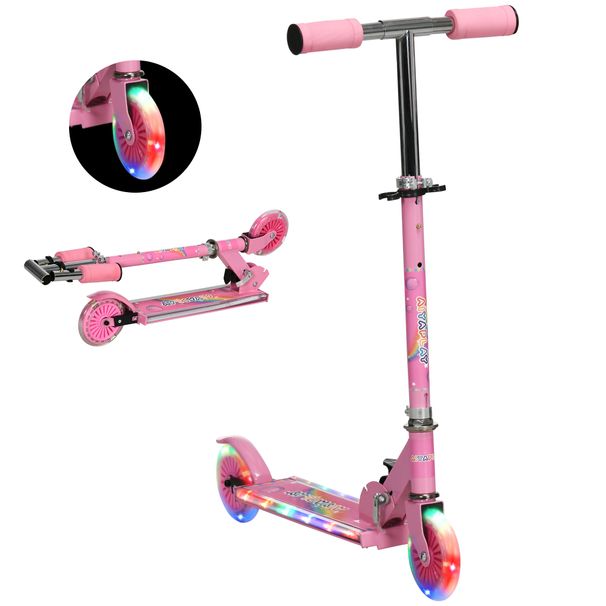 Monopattino Per Bambini 3-7 Anni Pieghevole A 2 Ruote E Altezza Regolabile, 67x30x63/68/73/76 Cm, Rosa_desvips.com