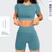 Striped Quick-Dry Outfit Set For Women, Sports Short Sleeve, High Waist, Hip-Lifting Yoga Shorts, Plus Size Fitness_desvips.com
