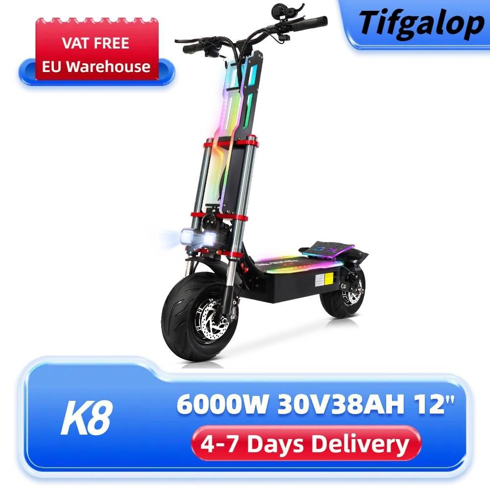 Tifgalop K8 Electric Scooter 6000W 12Inch 60V 36AH Battery With Detachable Seat_desvips.com
