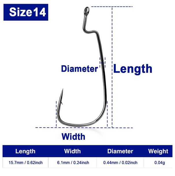 FishTrip 50-100PCS Worm Hook Fishing Crank Hook For Soft Plastic Lure Narrow Belly Offset Hook For Bass Fishing Texas Rig Hooks_desvips.com