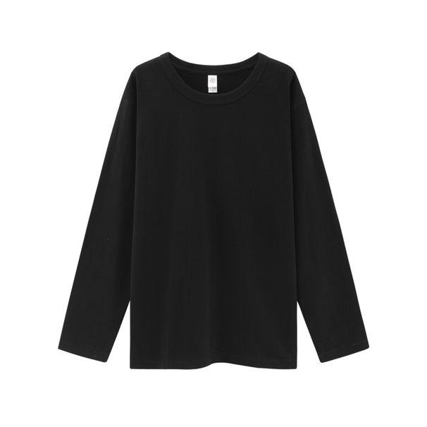 300g Overweight Pound Thickened Cotton Long Sleeve T-shirt Women's Autumn And Winter Loose White Couple Outfit Base Shirt_desvips.com
