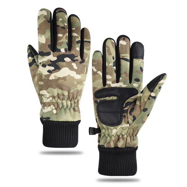 Fleece-Lined Warm Gloves Men Tactical Dead Leaf Camouflage Riding Suede Outdoor Climbing Non-Slip Touchscreen_desvips.com