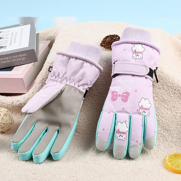 Winter Children's Skiing Gloves With Velvet, Windproof, Snow Playing, Thick Insulation, Outdoor Student Cartoon Touch_desvips.com