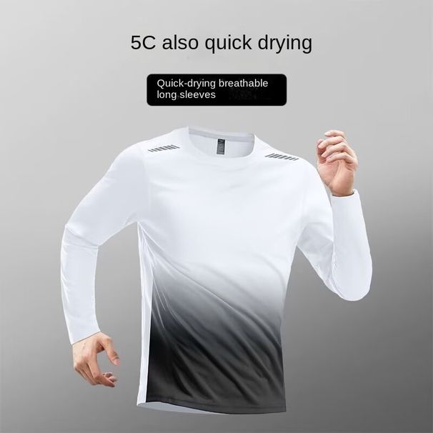 Trendy, Simple, Sunscreen, Breathable, Quick-drying Long-sleeved Men's Tight-fitting Clothing, Running Training, Sports_desvips.com