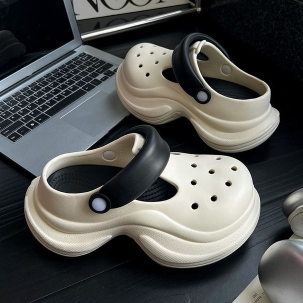 Women's Fashion Outdoor Sandals With Arch Support 4cm Height Boost Breathable Hole Design (2-Tone Color Lightweight & Comfortable)_desvips.com