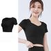 Short Yoga Top With Elastic Band & Chest Pad, Compressive, Buttery-soft, Short-sleeve_desvips.com