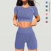 Striped Quick-Dry Outfit Set For Women, Sports Short Sleeve, High Waist, Hip-Lifting Yoga Shorts, Plus Size Fitness_desvips.com