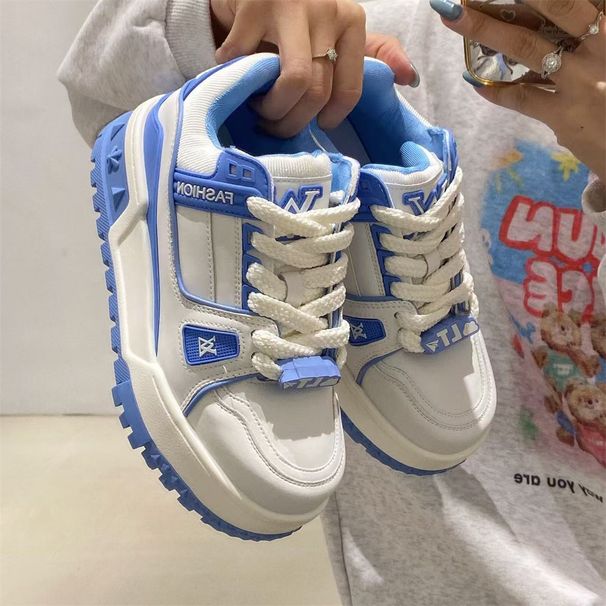 2026 Fashion Sneakers Small White Shoes Women Artificial PU Splicing Low Top Lace-Up Breathable Thick Sole Non-Slip Wear-Resistant Running Shoes 35-40_desvips.com