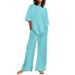 Fashion Women's 2-Piece 2026 Summer Casual Belt Pocket Half Sleeve O-Neck Top And Wide-Leg Pants Set_desvips.com