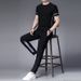 New Elastic Thin Ice Silk Two-Piece Set Summer High-End Men's Casual Sports Plus Size Suit Trend_desvips.com