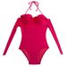 One-Piece Swimsuit For Women, Backless, Sexy, Underwire, Ruffled, Tummy-Covering, Small Chest, Push-Up, Pink, Casual,_desvips.com