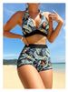 Women's High Waist Printed Suspender Bikini Set Short Swimsuit Beachwear_desvips.com