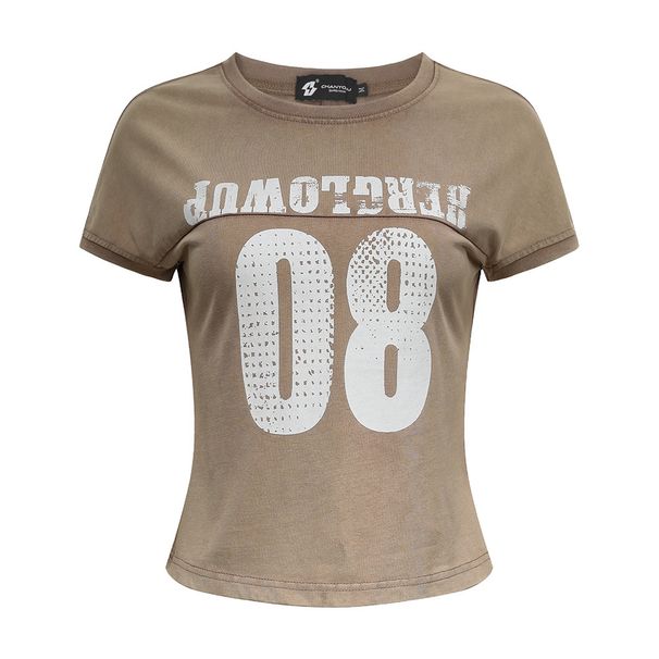 Distressed Digital Print Short-sleeve T-shirt For Women, Summer American Street Style Casual Versatile Round-neck_desvips.com