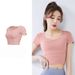 Short Yoga Top With Elastic Band & Chest Pad, Compressive, Buttery-soft, Short-sleeve_desvips.com
