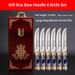 Mongolian Meat Knife Set – Premium 4Cr13 Steel Blades With Handcrafted Wooden Gift Box (6/8-Piece, Traditional Red & Blue Handle Options)_desvips.com