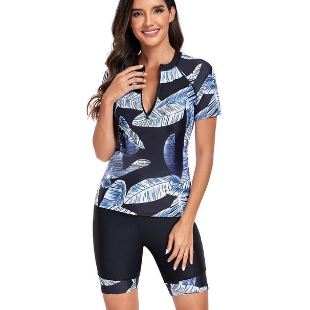 Women's Short Sleeve Rash Guard Swimsuit Set - UPF 50+ Surfing & Swimwear Quick-Dry Two-Piece With Sexy Athletic Design_desvips.com