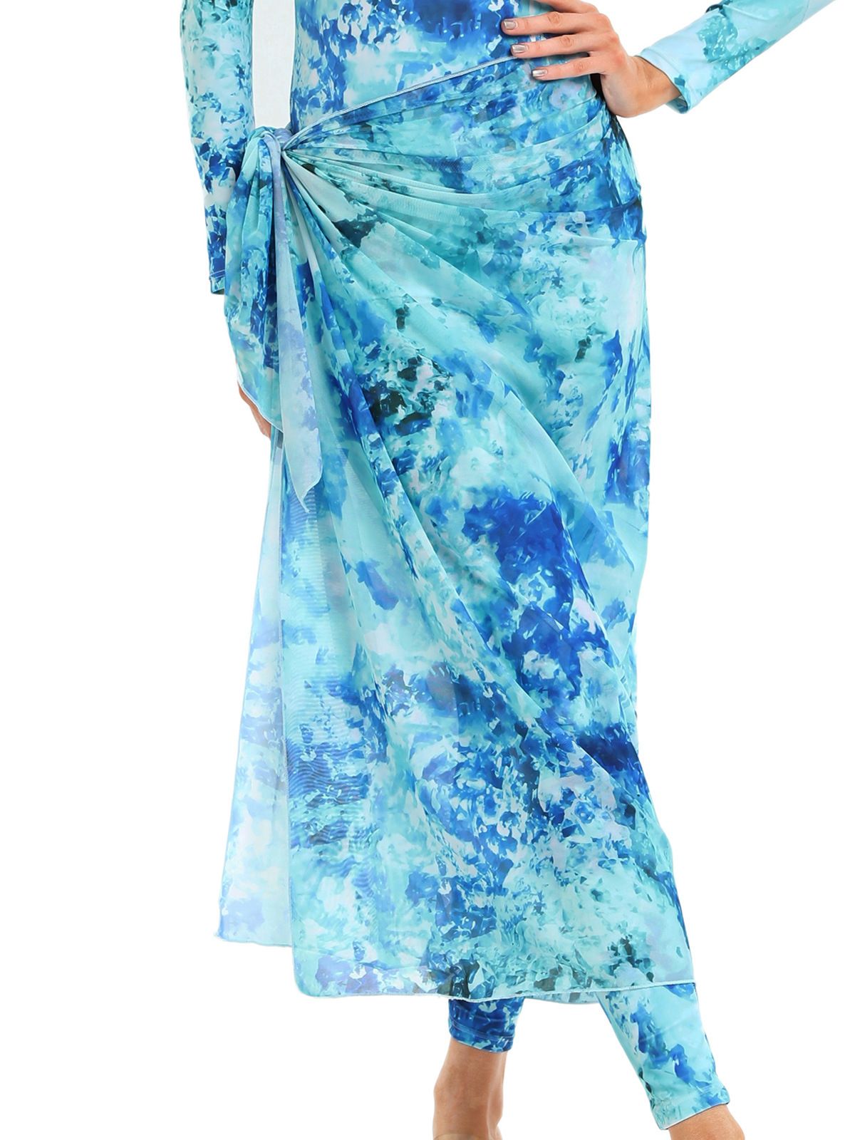 3 Piece Muslim Swimsuit Printed Conservative Beach Swimsuit + Chest Pad + Apron Scarf Separate_desvips.com