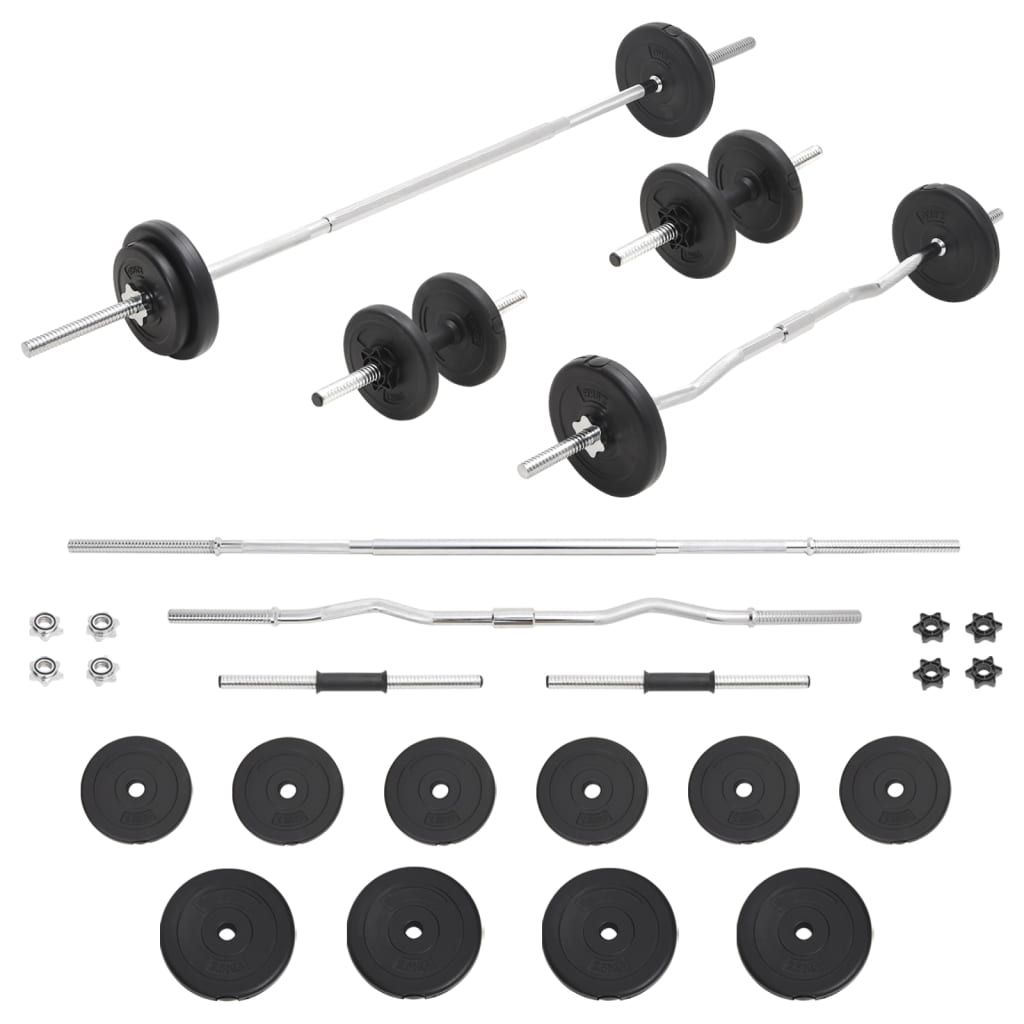 Versatile Barbell & Dumbbell Set - Chrome-Plated Steel Bars With PE Coated Weight Plates - Multiple Workout Options - Black_desvips.com