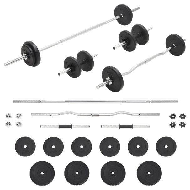Versatile Barbell & Dumbbell Set - Chrome-Plated Steel Bars With PE Coated Weight Plates - Multiple Workout Options - Black_desvips.com