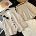 Women's Clothing Retro temperament V neck linen blended sleeveless vest vest high waist casual shorts _desvips.com