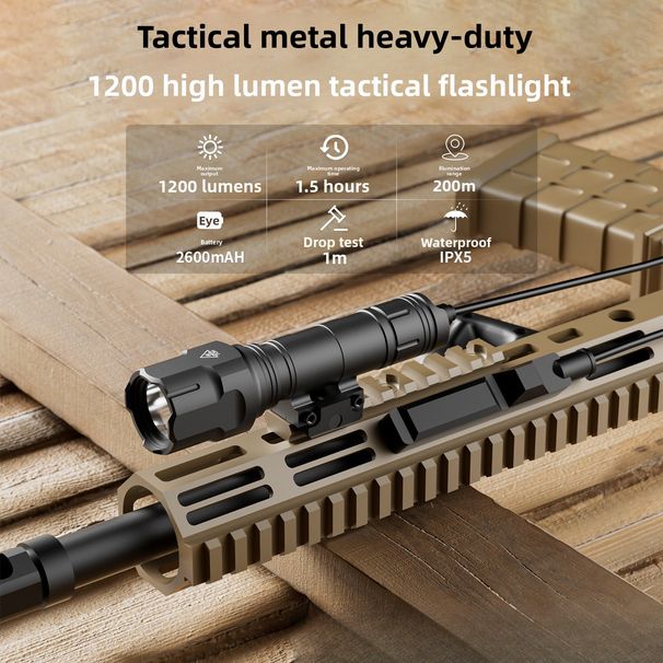 4025 Outdoor Metal LED 1200 Lumens Waterproof Shockproof With Slide Rail Flashing Strong Light Rat Tail Tactical Flashlight_desvips.com