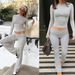 Foreign Trade Casual Workout Women's Round Neck Long Sleeve Low Waist Flared Pants Sportswear Wholesale Two-Piece Set_desvips.com