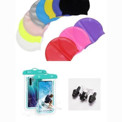 (Color Random) Waterproof Bag Earplugs Nose Clips Silicone Swim Cap Combo Set_desvips.com