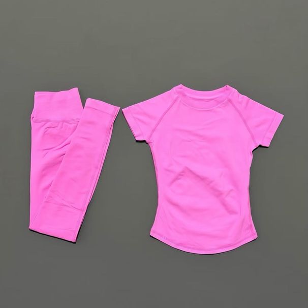 2 Pieces HISTELLO Set Women Seamless Short Sleeve Navel Exposed Top Yoga Sports Tights Suit Gym Sportswear Workout Sets_desvips.com