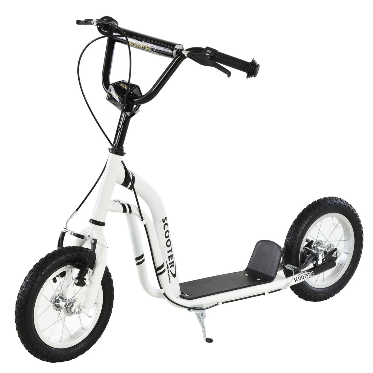Kinderroller Scooter Tretroller Mit Verstellbarem Lenker, Großen Rädern Und Handbremse Kickscooter 12 Zoll Cityroller Für Jungen Und Mädchen Ab 5 Jahre Bis 100 Kg Metall Weiß_desvips.com