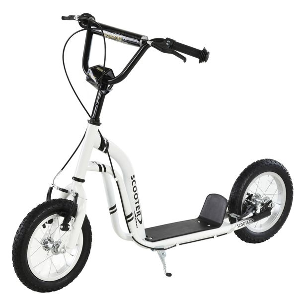 Kinderroller Scooter Tretroller Mit Verstellbarem Lenker, Großen Rädern Und Handbremse Kickscooter 12 Zoll Cityroller Für Jungen Und Mädchen Ab 5 Jahre Bis 100 Kg Metall Weiß_desvips.com