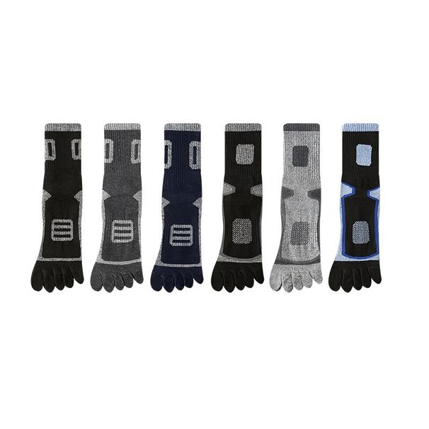 6 Pairs Man High Quality Cotton Sports Running Crew Fleece Toe Men Autumn Winter Warm Five Finger Socks_desvips.com
