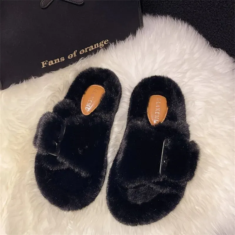 hot Free Shipping Designer Slippers For Woman Winter Indoor Outdoor Keep Warm Casual Plush Sandals Black White Grey Pink_desvips.com