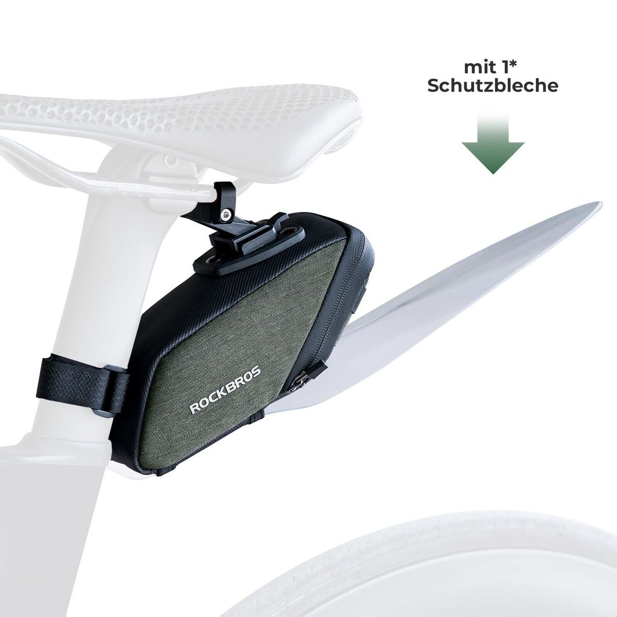 ROCKBROS Bicycle Saddle Bag with PVC Mudguards MTB Bicycle Bag Dark Green_desvips.com