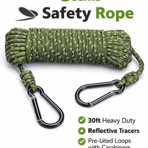 30ft Heavy Duty Reflective Large Diameter Treestand Rope With 2 Carabiner Clips For Hunting_desvips.com