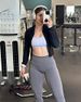 AVGO Women's Cropped Running Workout Jacket Zip Slim Fit Athletic Top With Thumb Holes_desvips.com