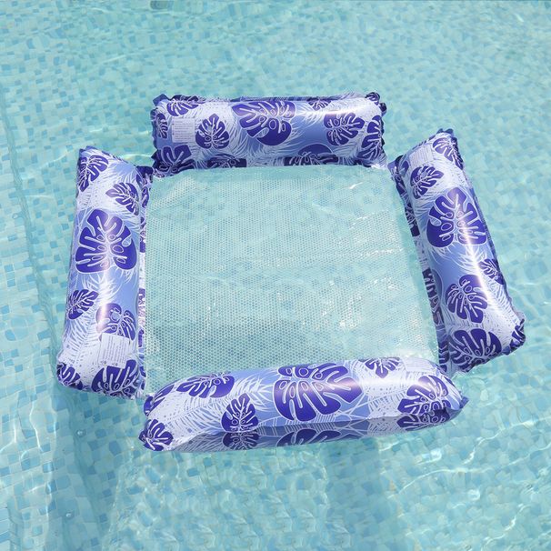 4-Tube Inflatable Hammock - Foldable Design With Leaf Pattern & Breathable Mesh (Heavy-Duty PVC Adult-Size For Pool/Lake Ultra Stable Floating Bed)_desvips.com