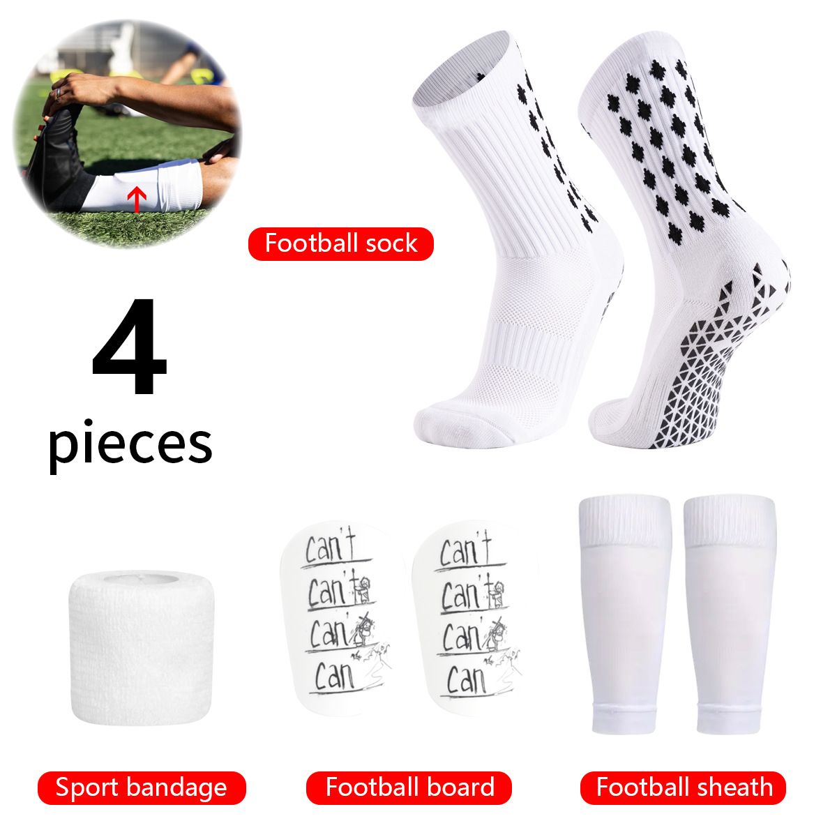 Shin Guard Football Sports Set With Glue On Football Socks, Long Socks, Shin Guards And Straps_desvips.com